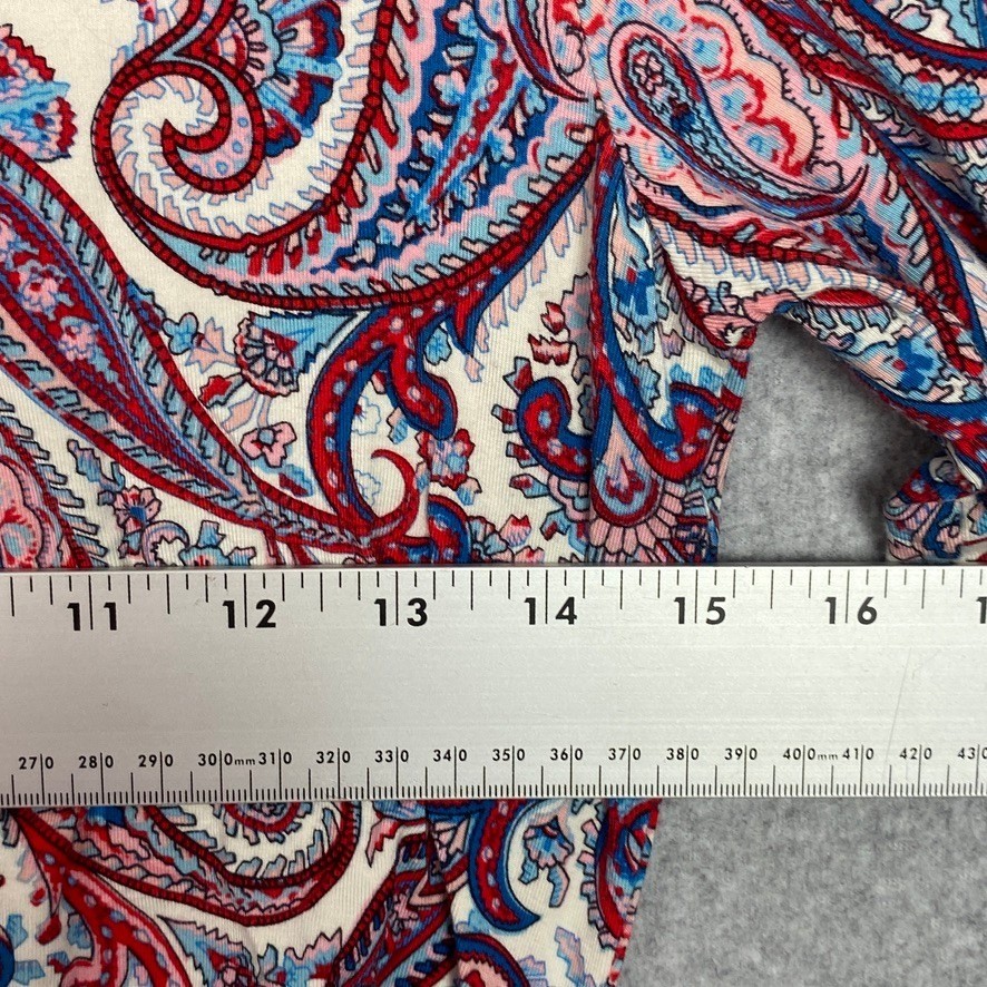 Talbots Top Womens PP Red Blue Paisley Ruched Side Short Sleeve Boho Career