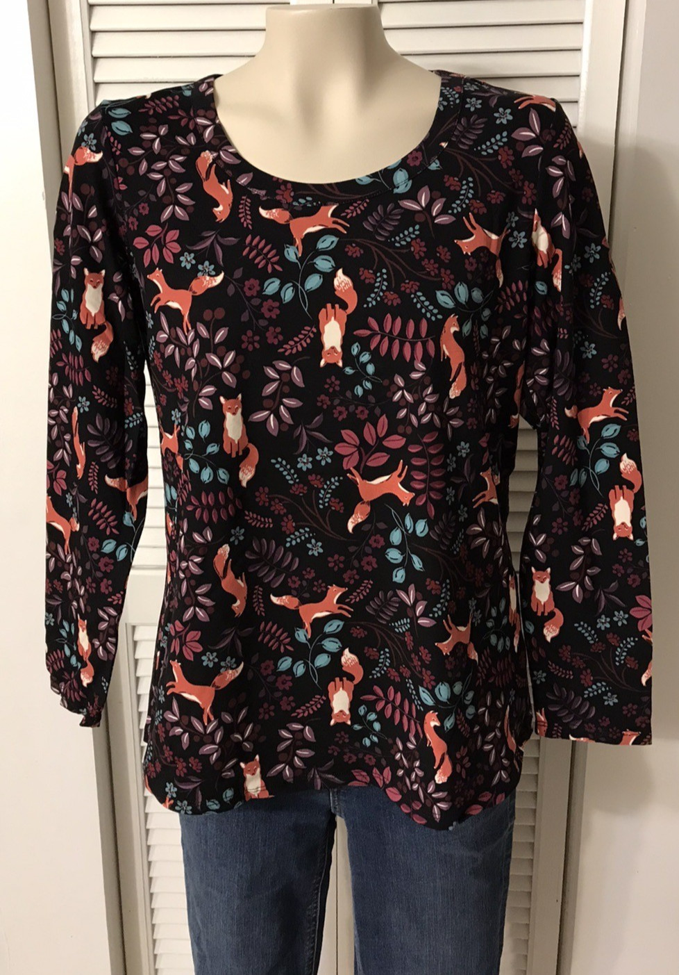 Christopher & Banks Women’s Sz XL All-Over Fox Print Long Sleeve Top NWT $44.95