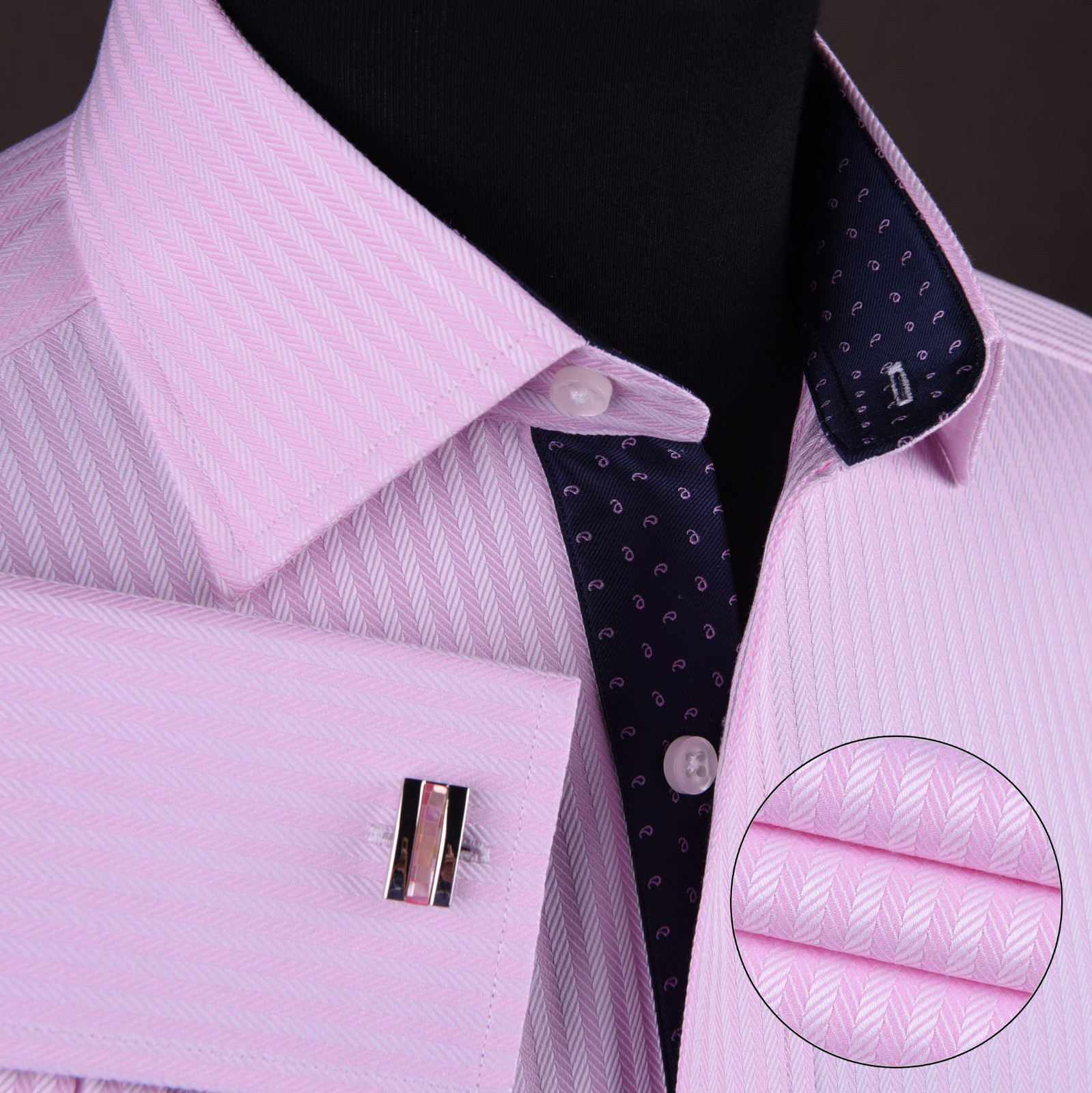 Pink Herringbone Formal Business Dress Shirt Contrast Floral Sexy Boss Design