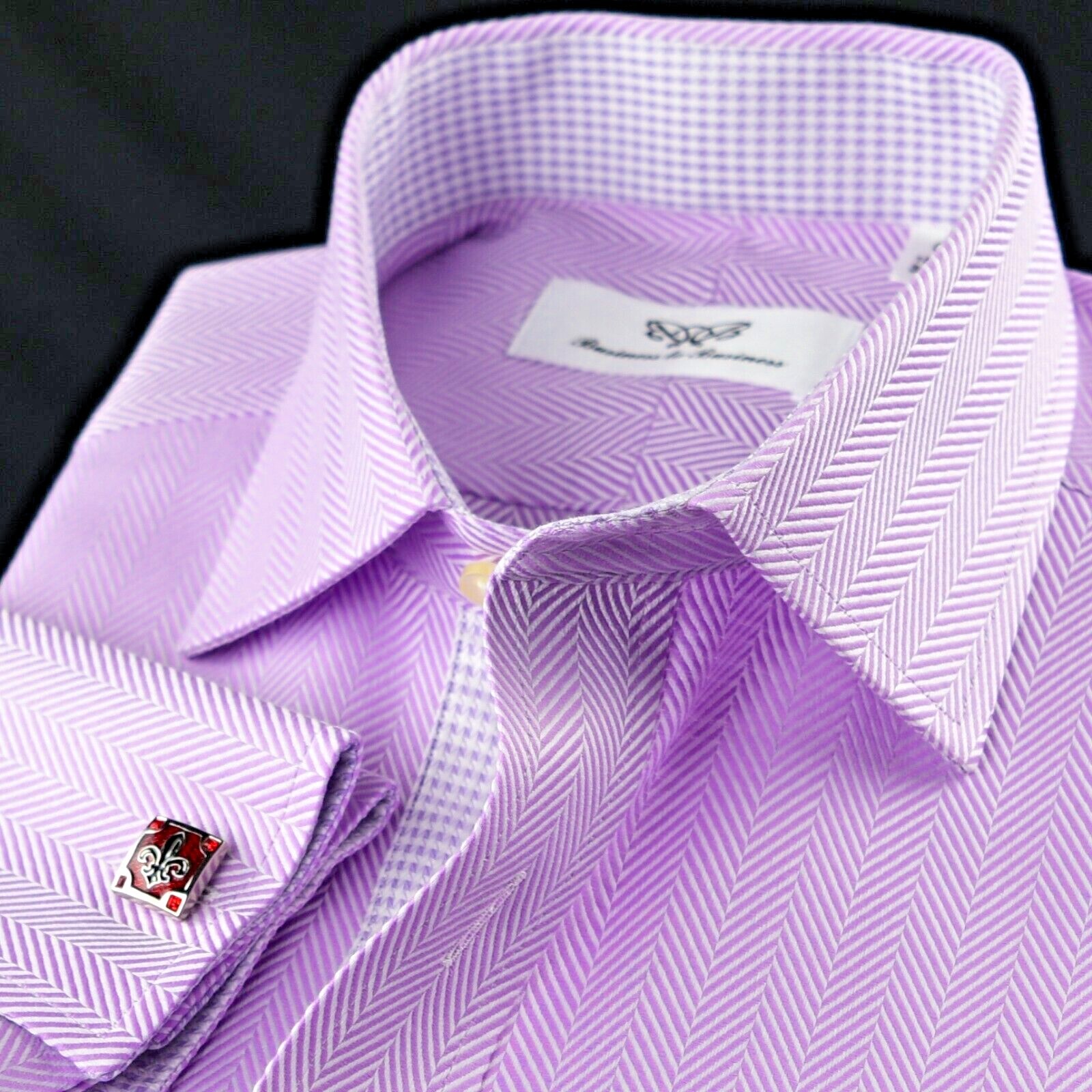 Purple Luxury Herringbone Formal Business Dress Shirt With Light Houndstooth