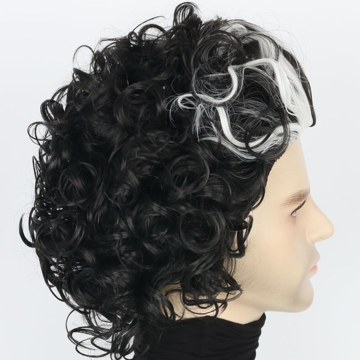 Black White Streak Curly Wig for Men Halloween Cosplay Costume Party Synthetic H