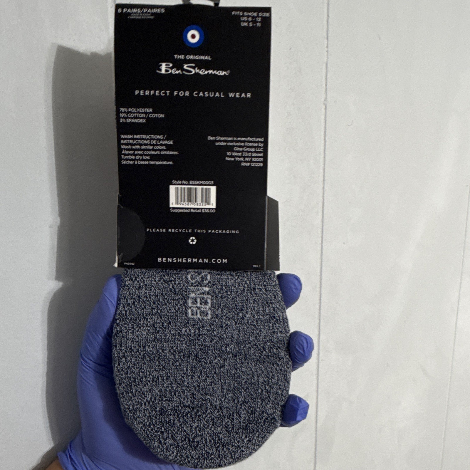 Ben Sherman Men’s Cotton No-Show Liner Socks 6 Pairs One Size Multicolor