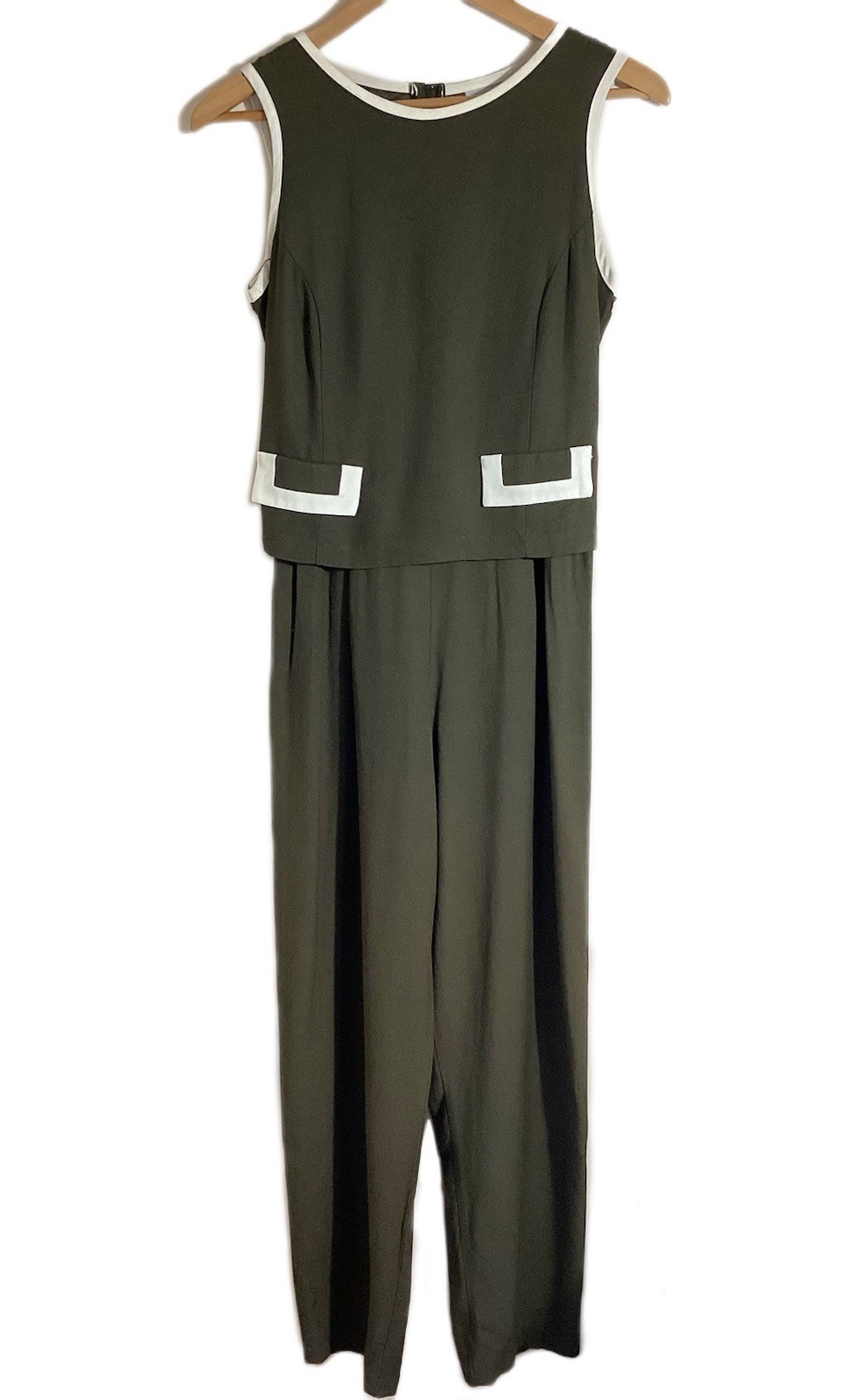 Vtg Classic One Piece Jumpsuit 7/8 Mod Retro Chic Old Money Tie Back Waist