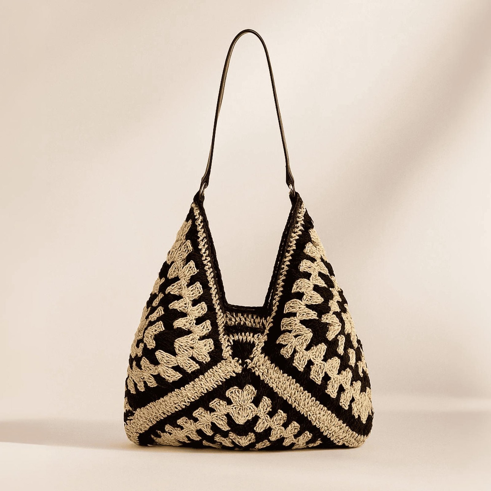 Handmade Crochet Tote Bag Boho Retro Shoulder Bag Free Shipping US