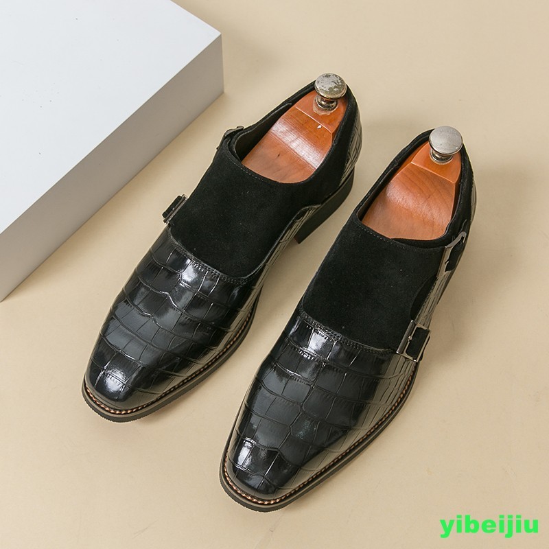 Men’s Vintage Crack Alligator Crocodile Pattern Monk Strap Oxfords Leather Shoes