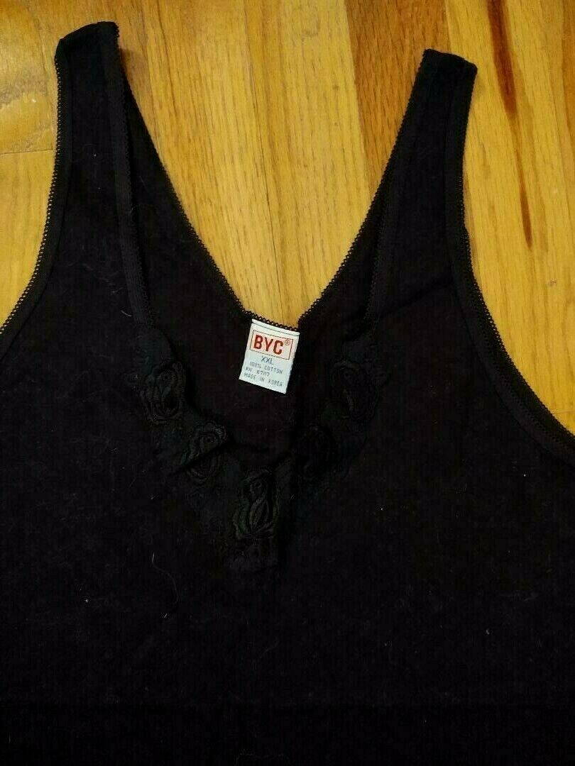 BYC Black Embroidered 100% Cotton Sleeveless Cami Top Tee Tank XXL
