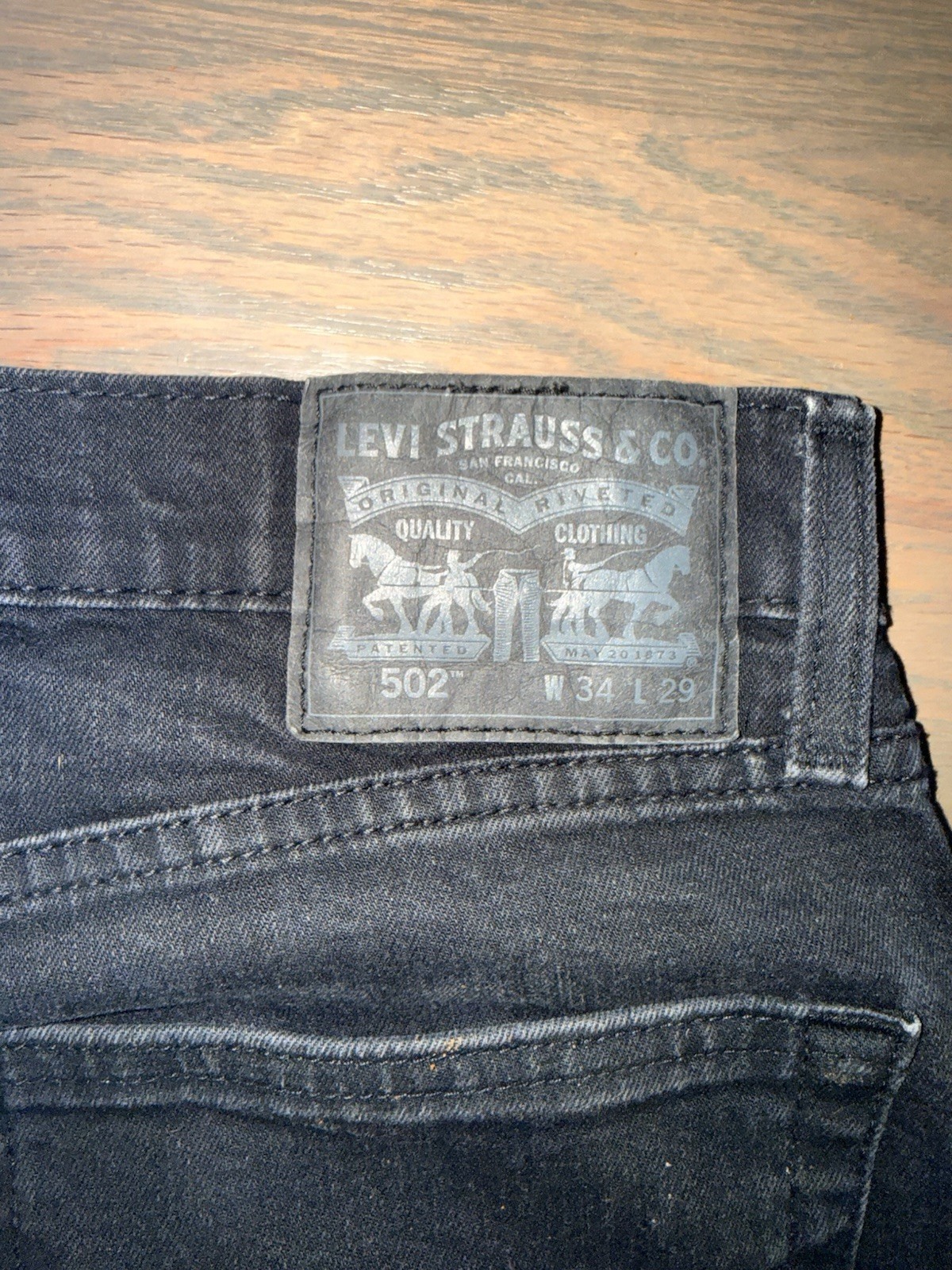 Levi’s Mens 502 Black Tapered Jeans Cotton Denim Mid Rise 5-Pocket Dark Wash