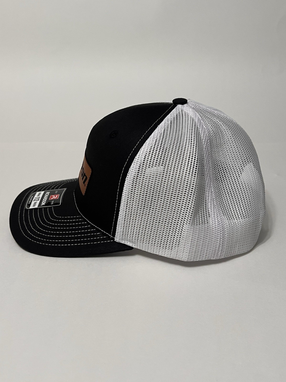 Snap-On Leather Patch Richardson 112 Hat Black/White NWT Mesh Back Trucker Cap