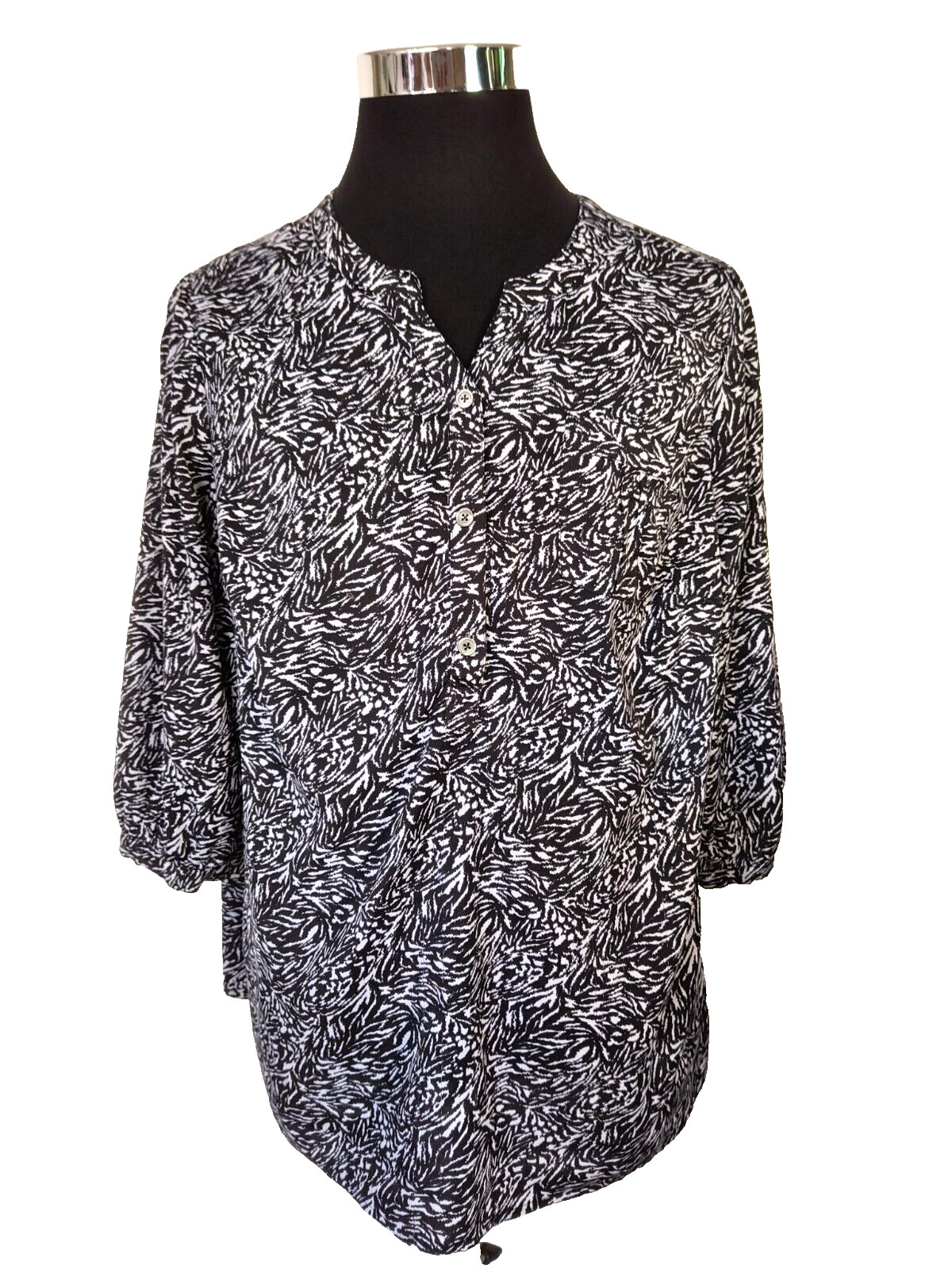 C.J. Banks Women’s Blouse Size X Black & White Pullover Polyester -Spandex