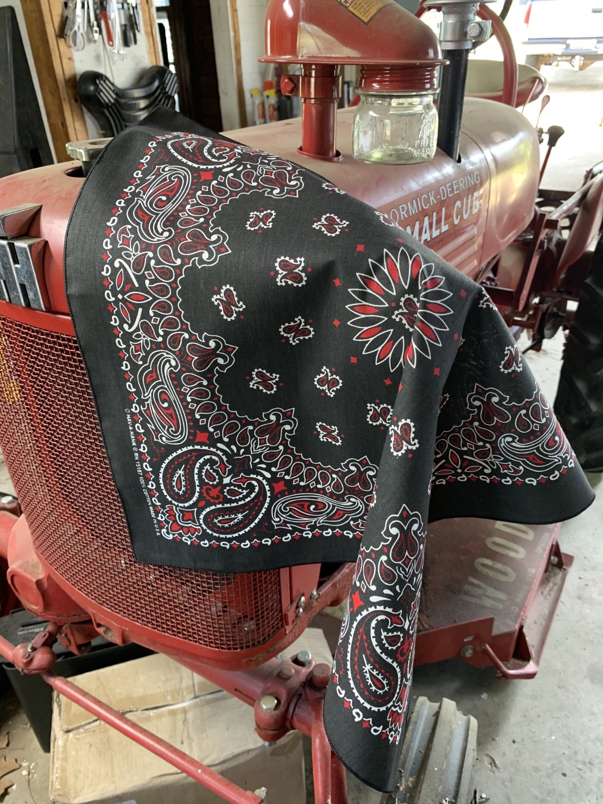 Black Red Paisley Approx. 22″x22″ Bandanna USA Made 100% Cotton Biker