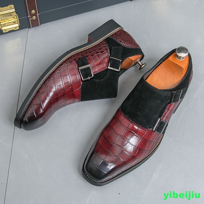 Men’s Vintage Crack Alligator Crocodile Pattern Monk Strap Oxfords Leather Shoes
