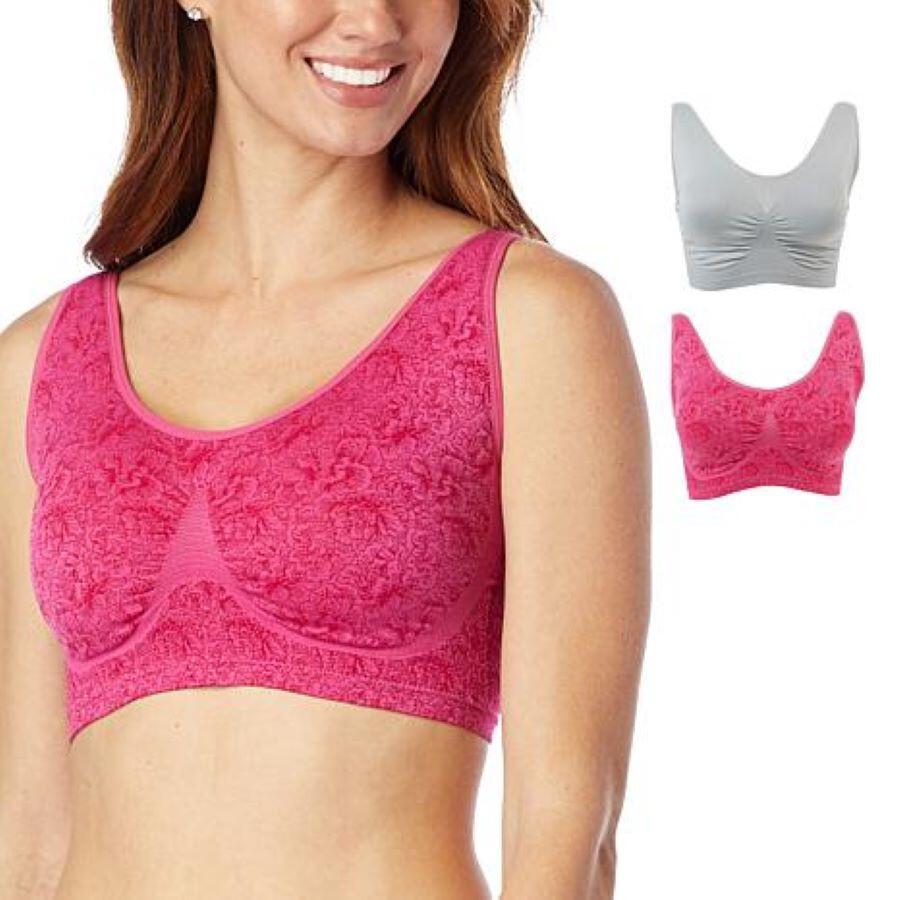 Rhonda Shear 2pack Seamless Jacquard Ahh Bra with Removable Pads, GRAFLR, M