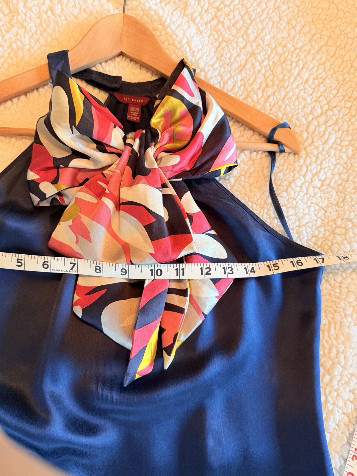 TED BAKER 100% Silk Womens Halter Bow Blue Dress Size 1 US 2-4