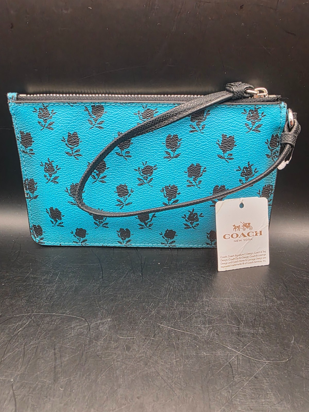 Coach Badlands Floral Teal & Black Wristlet NEW