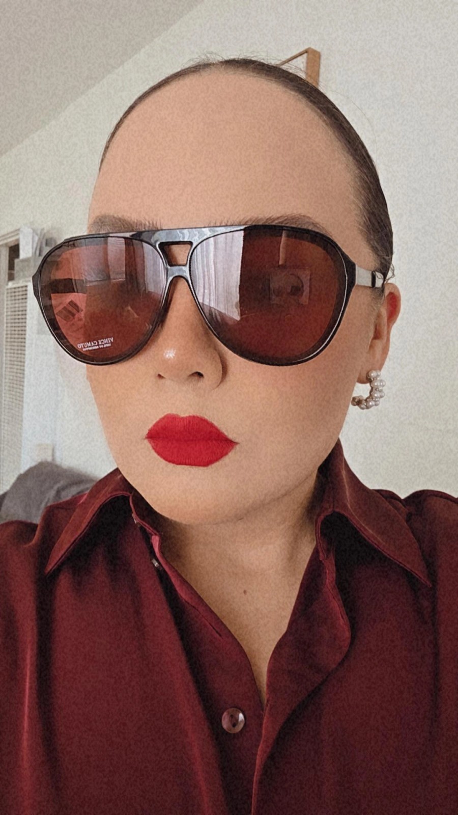 Vince Camuto Women’s Aviator Sunglasses Black Plastic Frame Red Tinted Lens