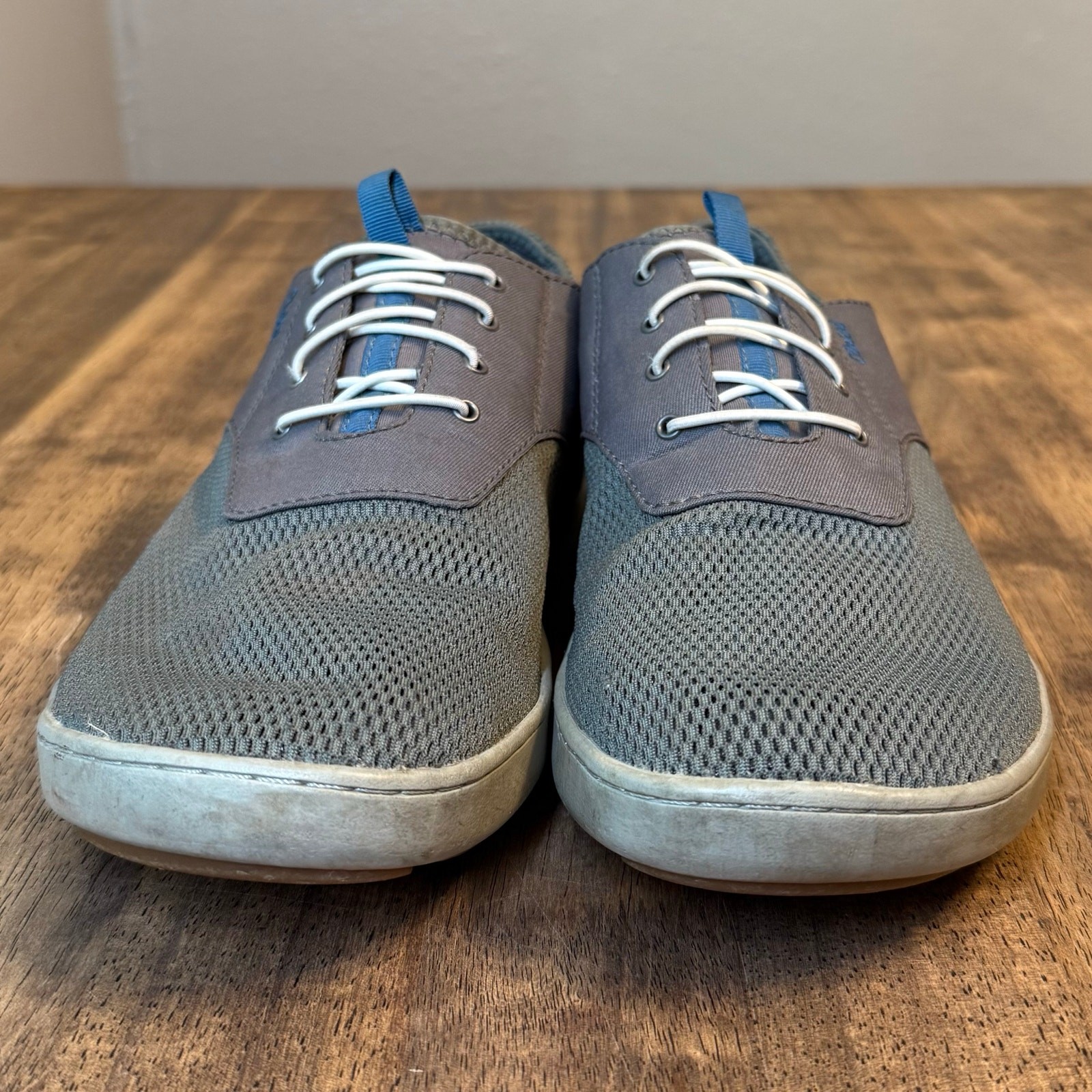 Olukai Boat Shoes Nohea Moku No Tie Beach Casual Slip On Gray/Blue Men’s Size 11