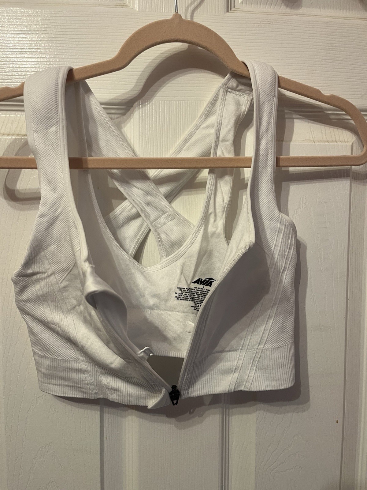 Avia Zip Front High Support Sports Bra Wireless Crossback White L