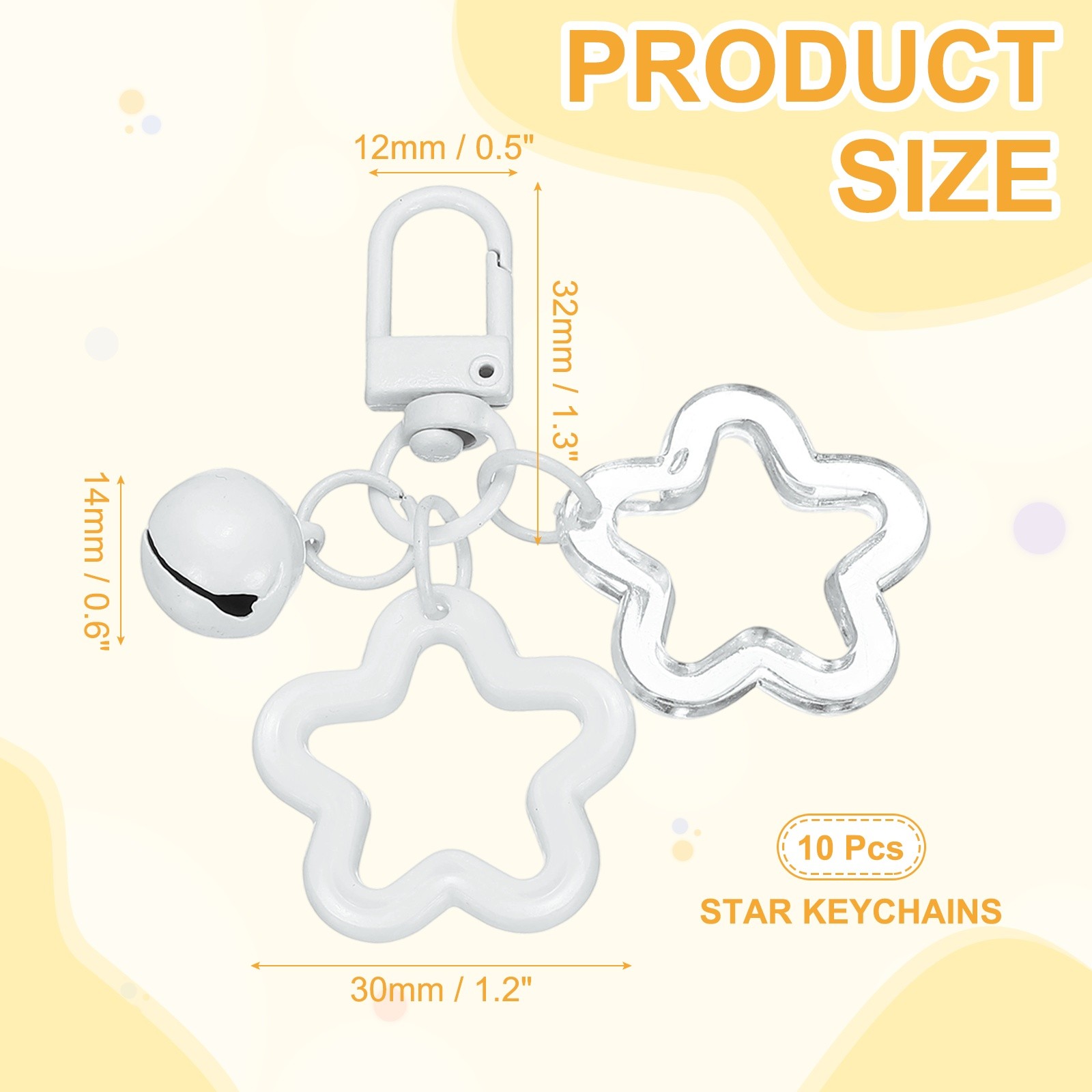 10Pcs, Star Keychain Keychain Charms White