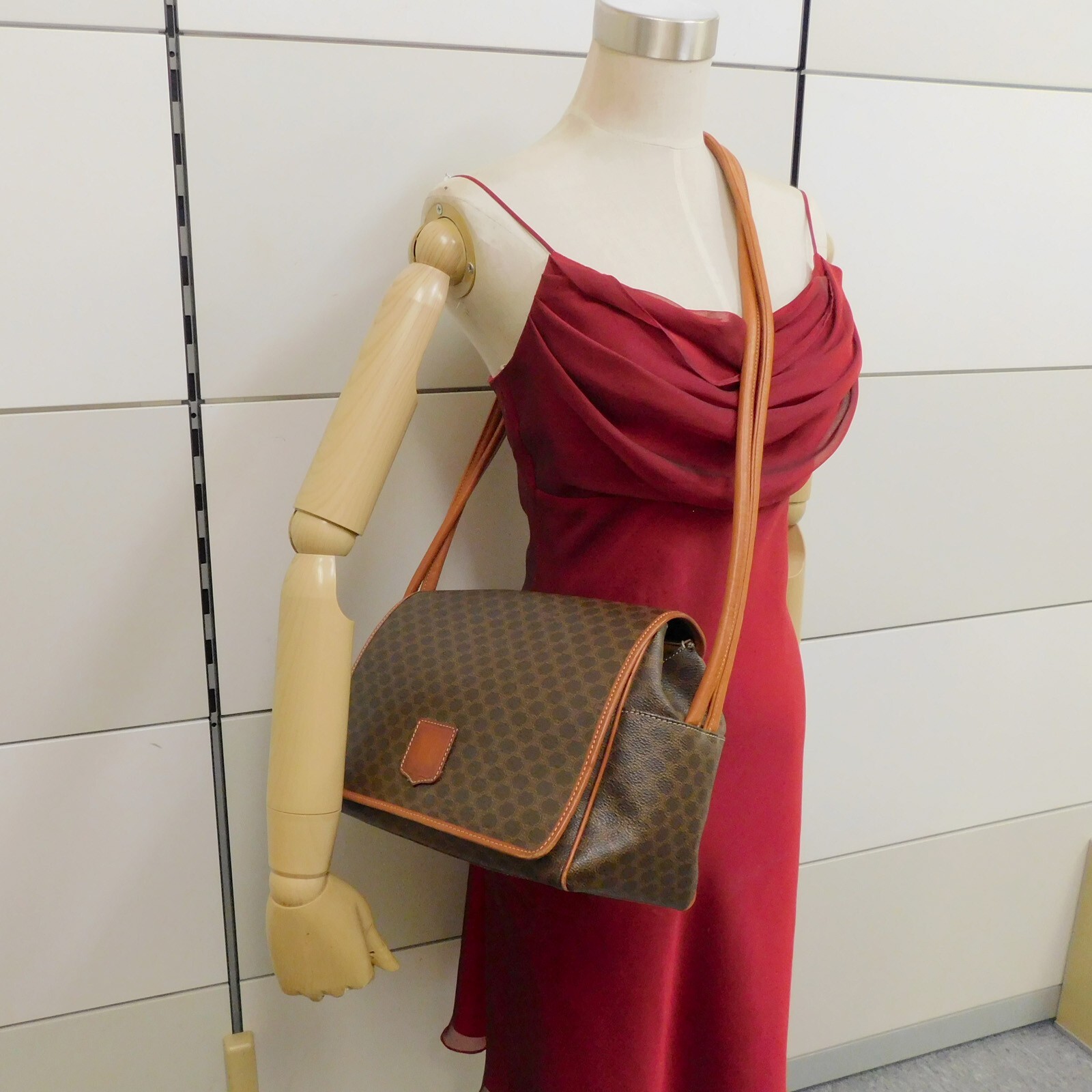 CELINE Macadam Canvas Brown PVC Leather Shoulder bag #48 Rise-on