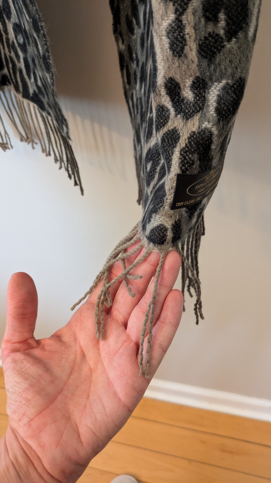 Cashmere Scarf Animal Print Fringe Mob Wife Luxury Made in Germany Hand Tailored