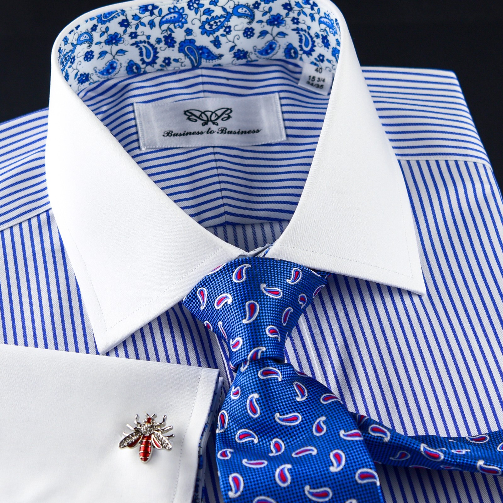 Blue Winchester Business Shirt With Paisley Inner Lining Fashionable Design