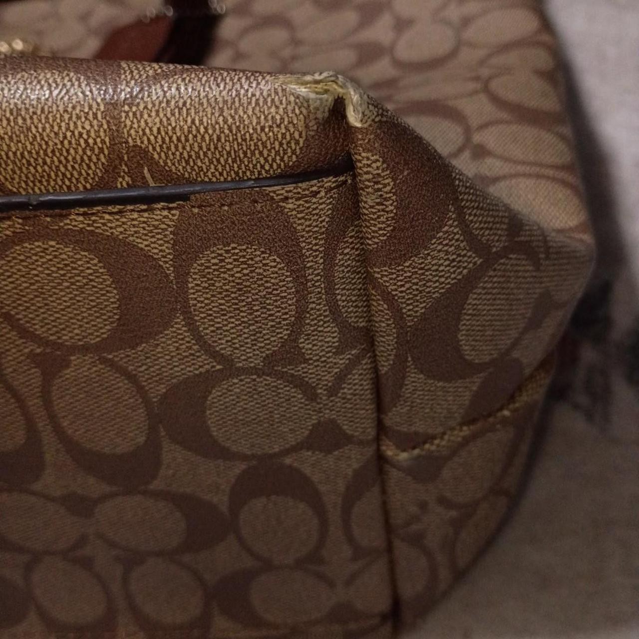 Coach Signature Monogram Tote Zip Top Leather Straps Large Pockets Charm