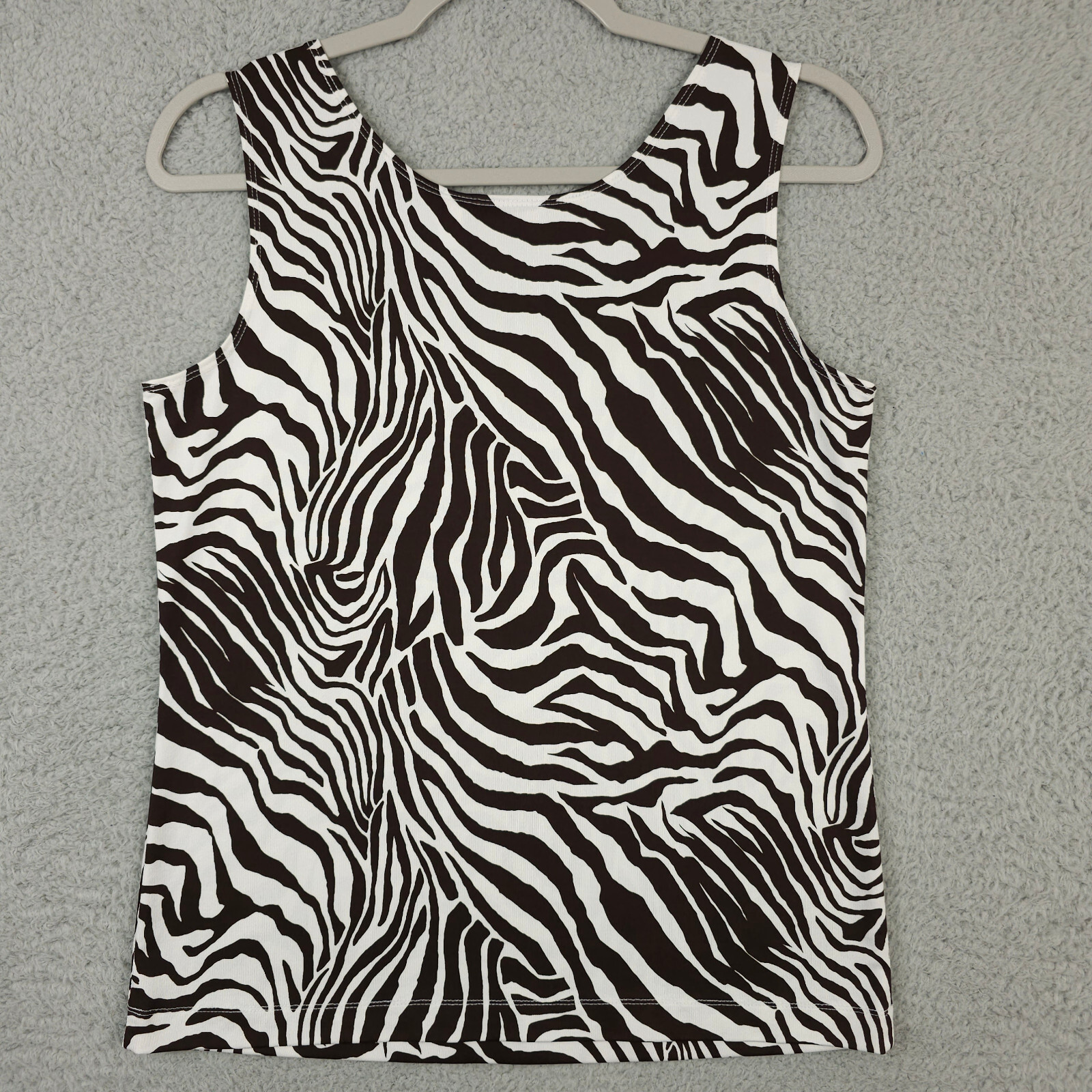 Chicos Tank Top Women 1 US Medium White Brown Zebra Nylon Stretch Sleeveless