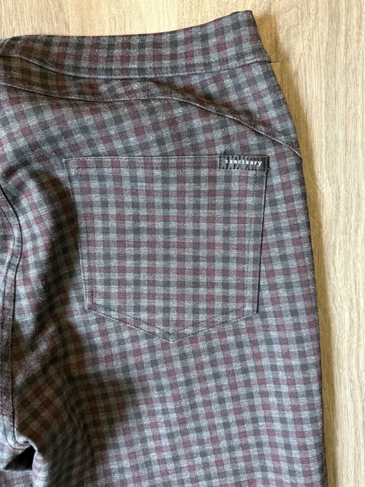 Sanctuary Pull On Skinny Pants Gray Black Burgundy Checkered Plaid M 27 x 28