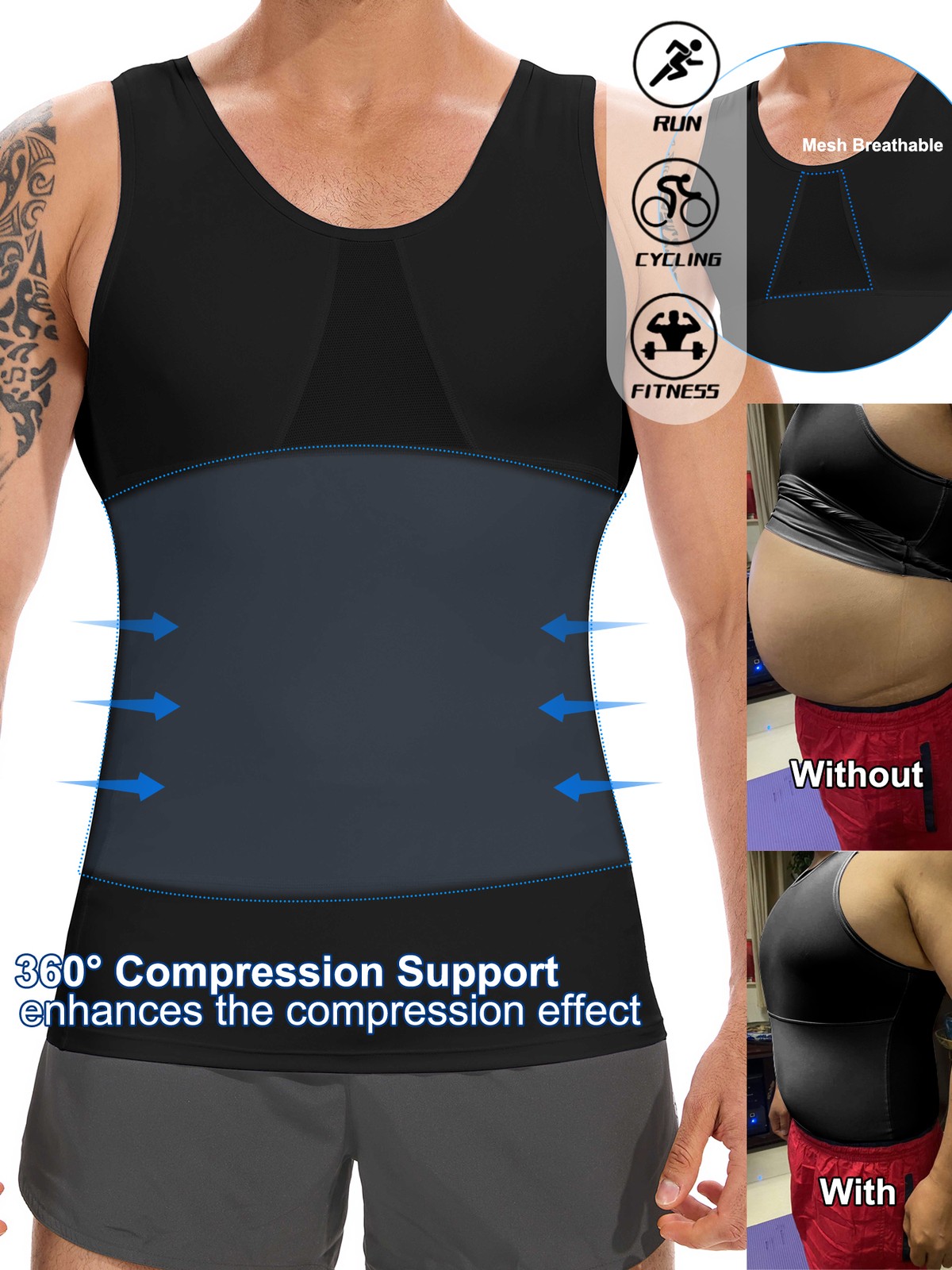 Mens Body Shaper Gynecomastia Compression T-Shirt Slimming Belly Chest Tank Top
