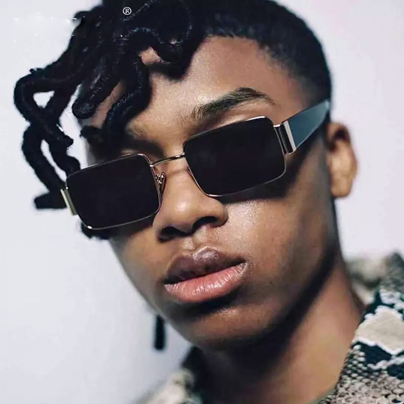 Mens Rectangle Gold Frame Dark Black Tint Hip Hop Fashion Square Sunglasses