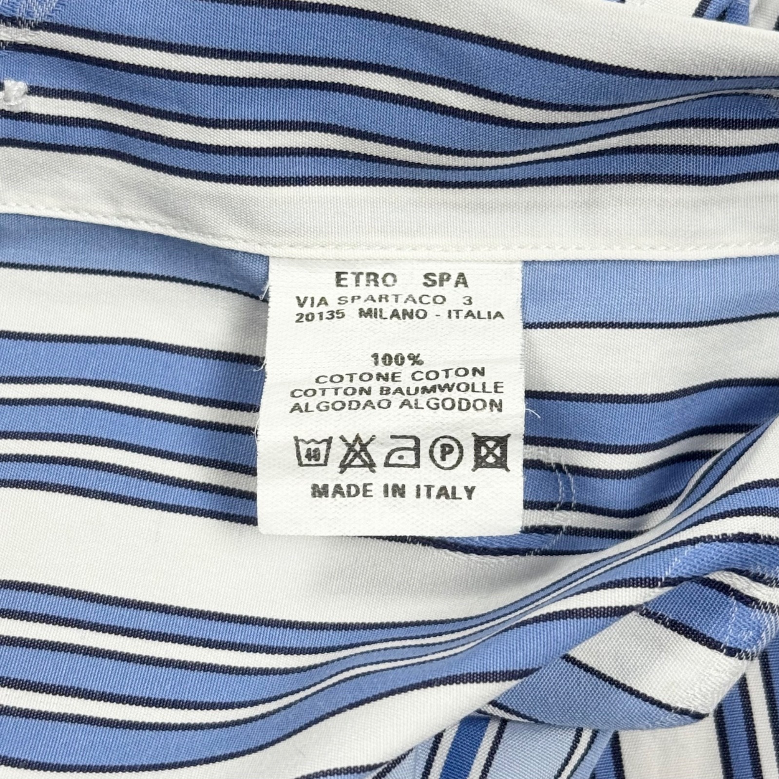ETRO Milano Men’s Slim Fit Striped Paisley White Blue Cotton Dress Shirt 42