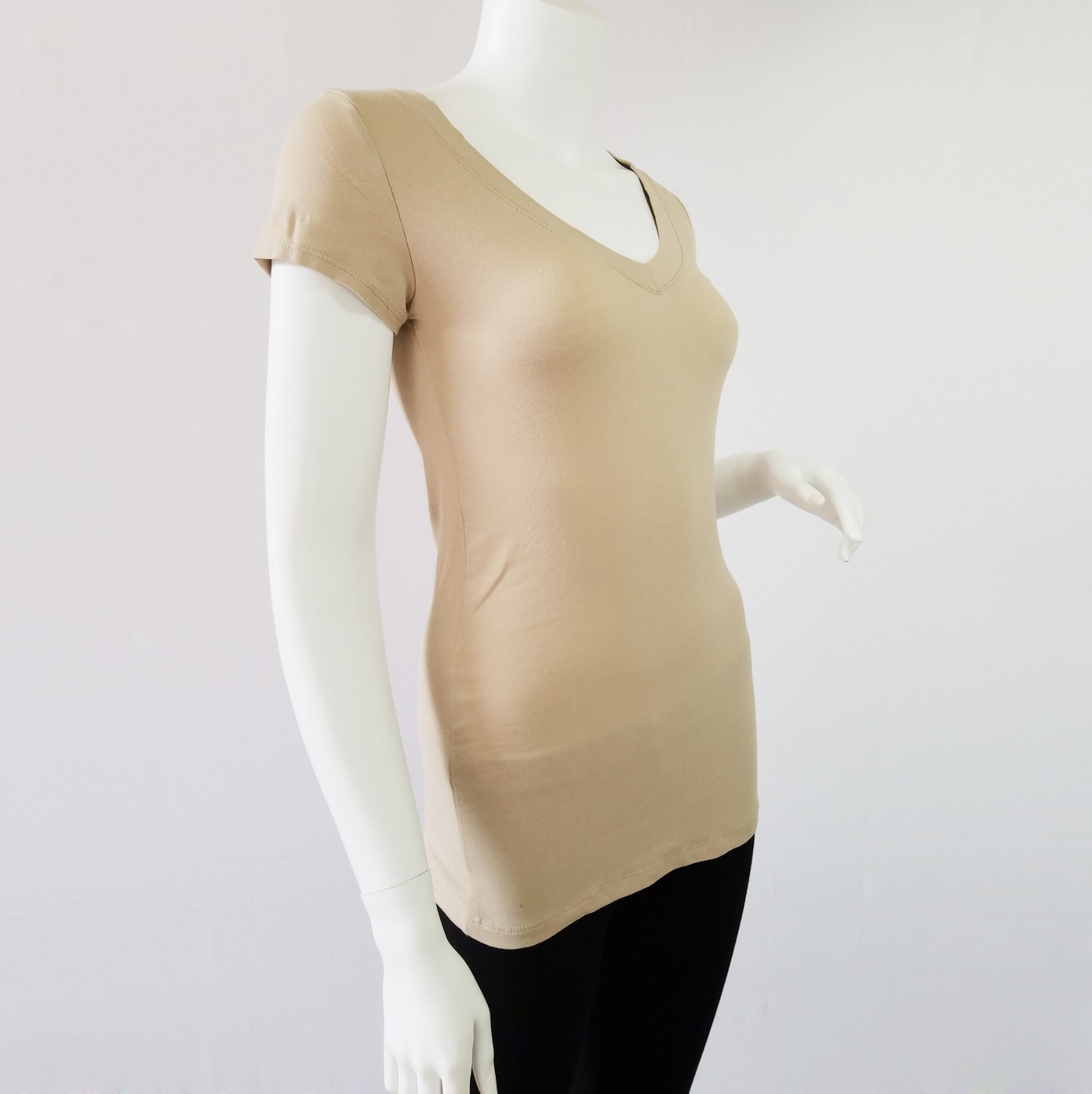 Ambiance V-Neck Short Sleeve T Shirt Basic Plain Solid Top Stretchy Cotton Tee