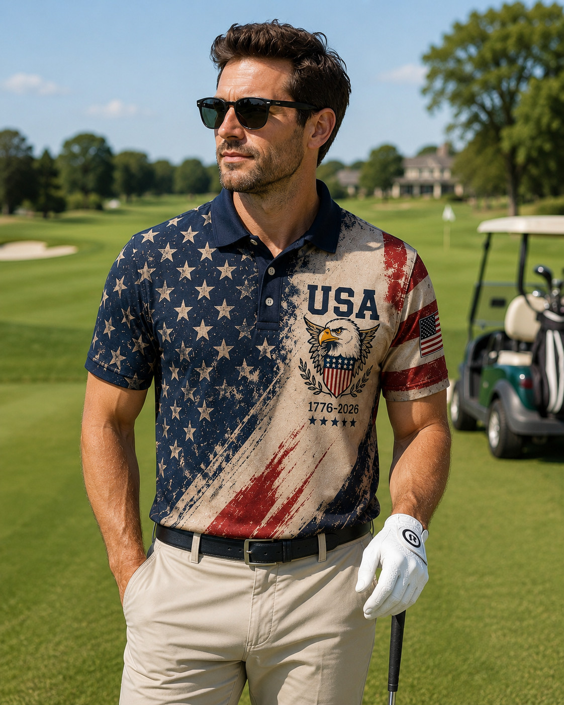 USA 250th Anniversary Golf Polo Shirt 1776-2026 American Flag Patriotic S-5XL