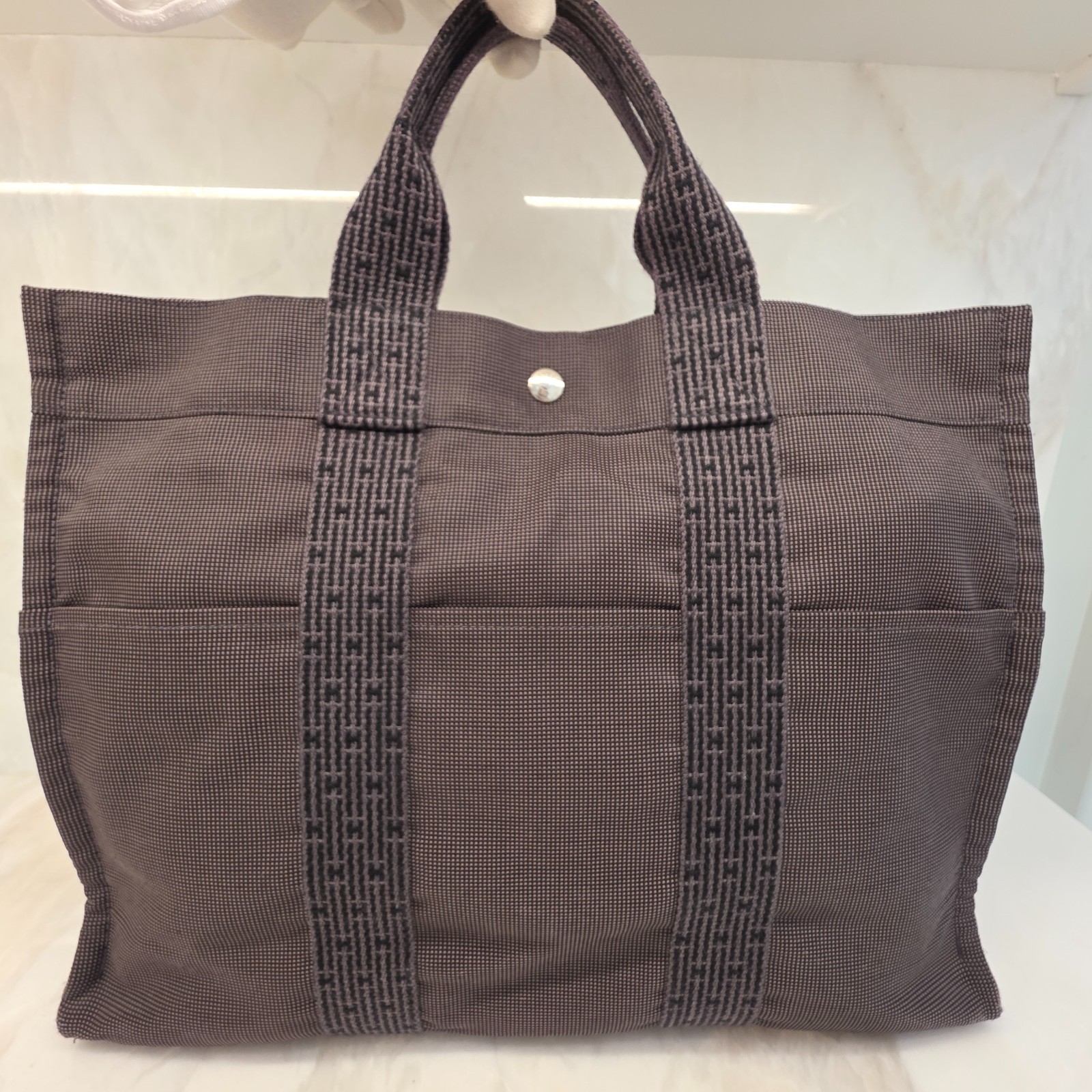 Hermes HerLine MM Tote Bag Charcoal Gray / Black with HERMES LOCK #121