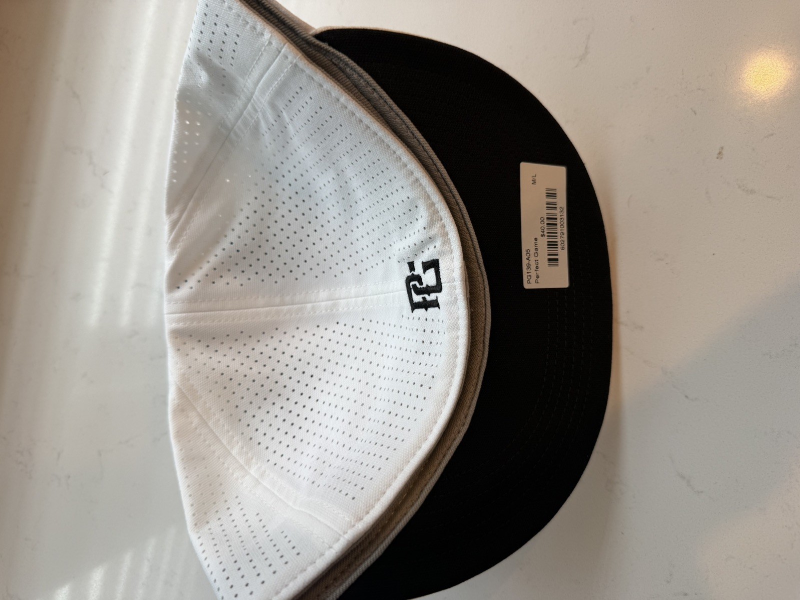 Perfect Game PG Baseball Cap White Perforated Performance Hat Size M/L Flat Brim