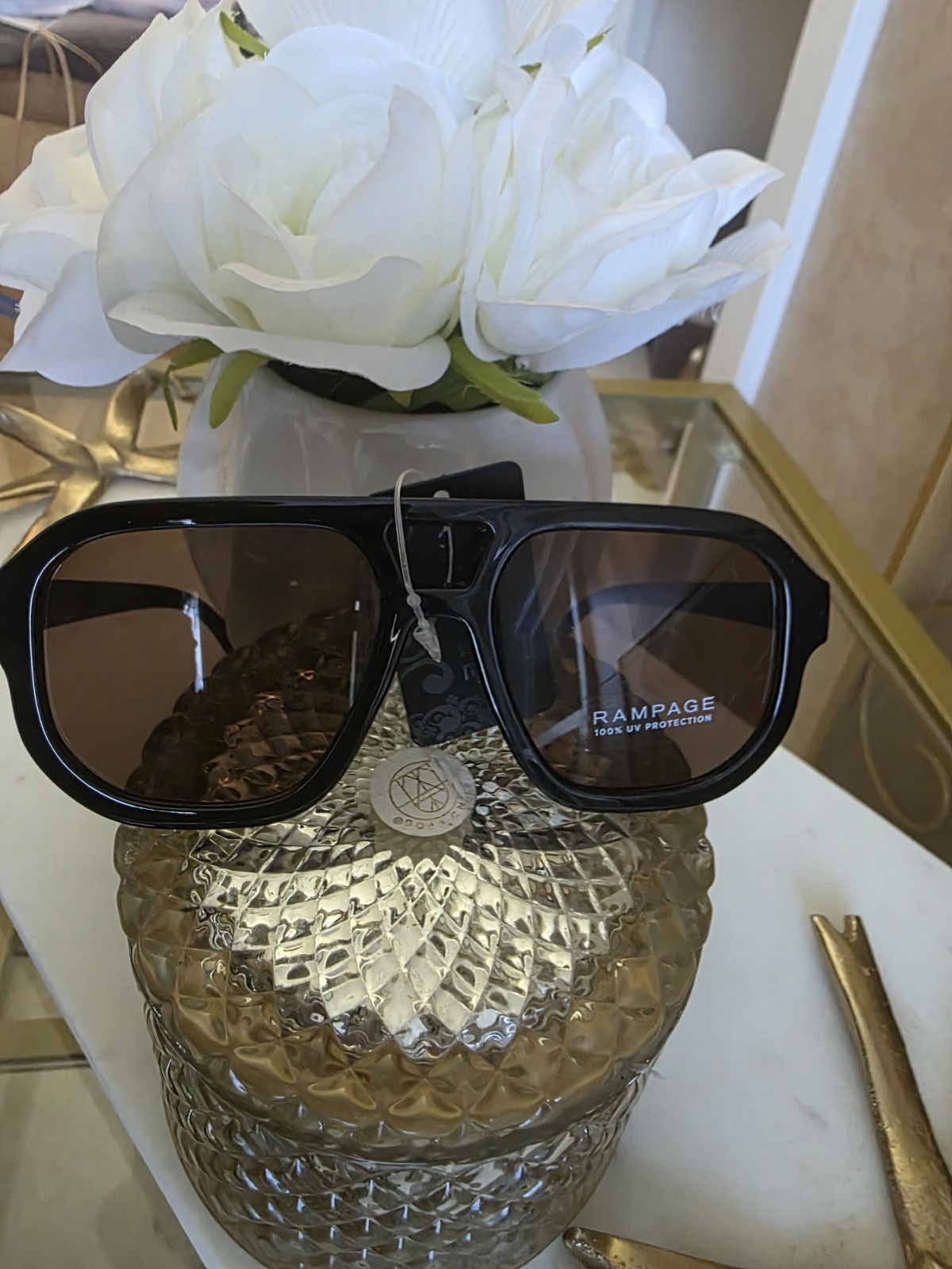 Rampage Women’s Oversized Square Sunglasses Black Plastic Brown Tinted 100% UV