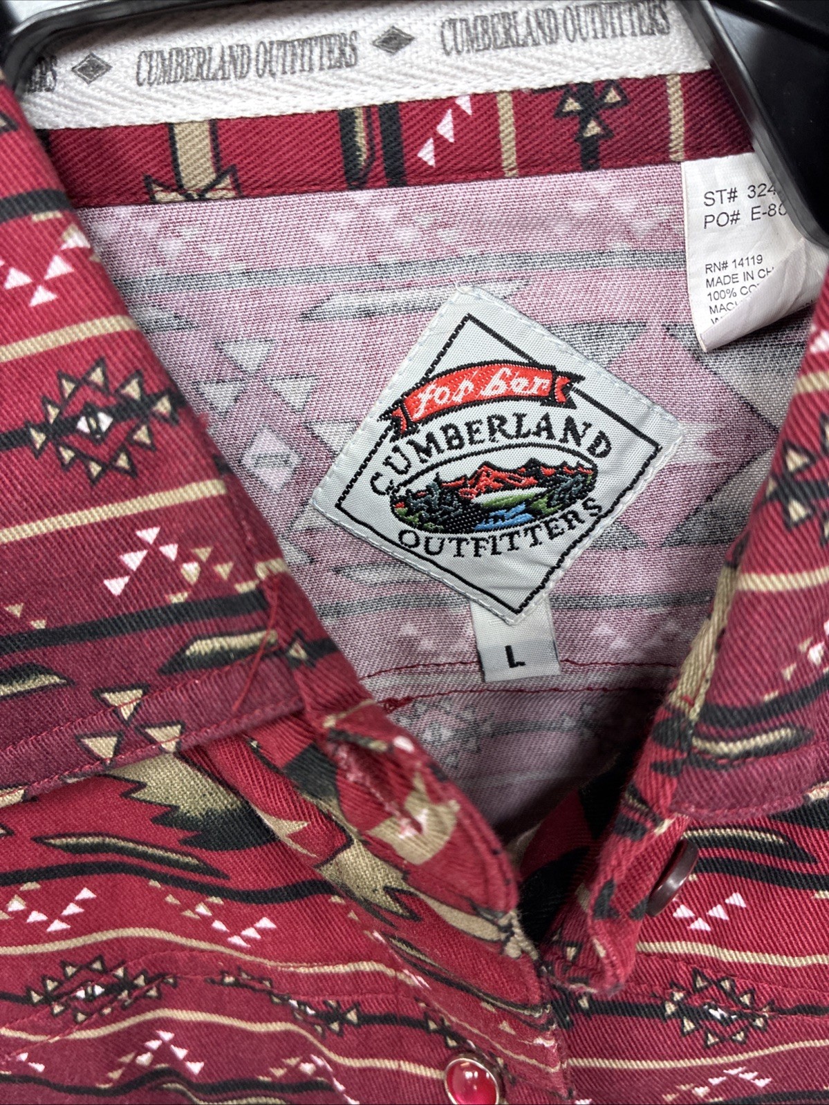 New Women’s Cumberland Red Design Short Sleeve Button Up Large MM-121