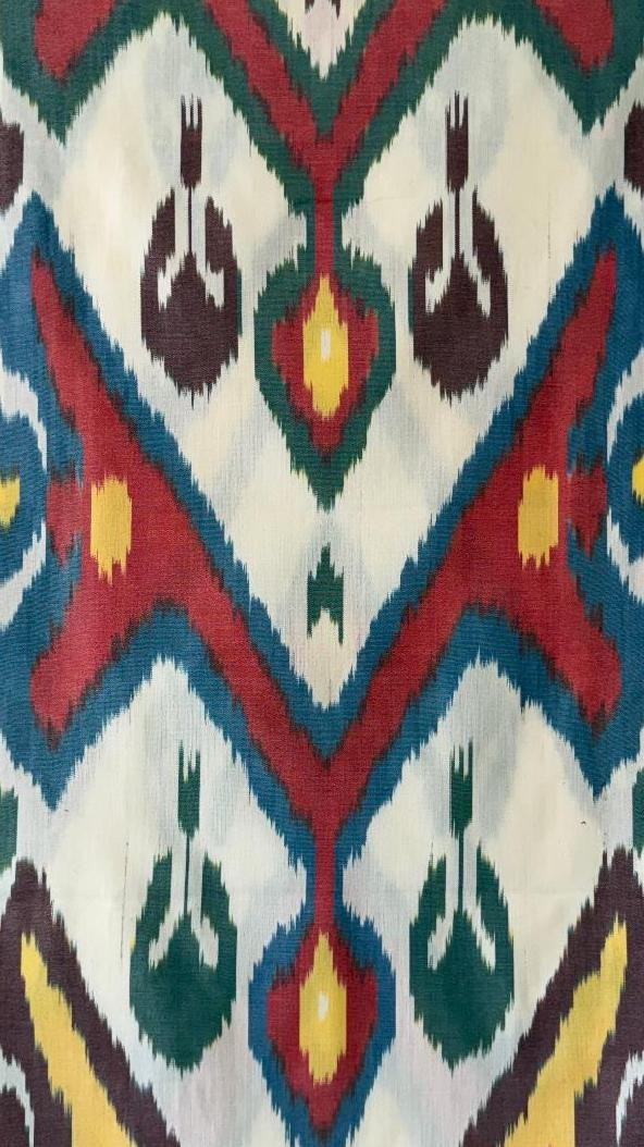 GORGEOUS HAND WOVEN UZBEK IKAT COTTON SCARF – TRIBAL DESIGN – APPROX 19″ x 72″