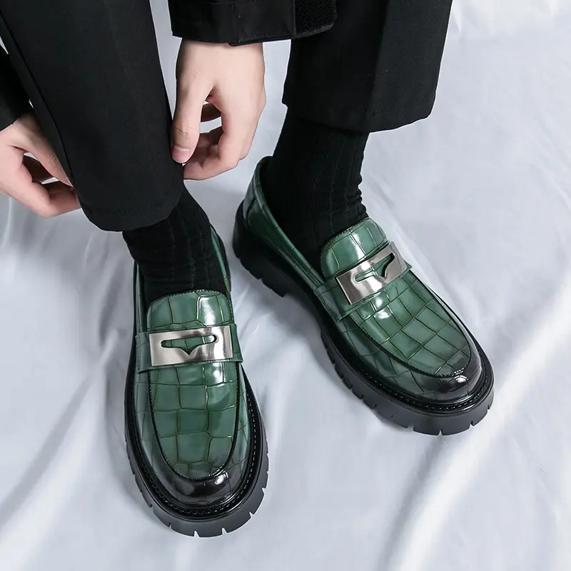 Men’s Slip On Alligator Pattern Platform Faux Leather Dress Shoes Thick Sole New