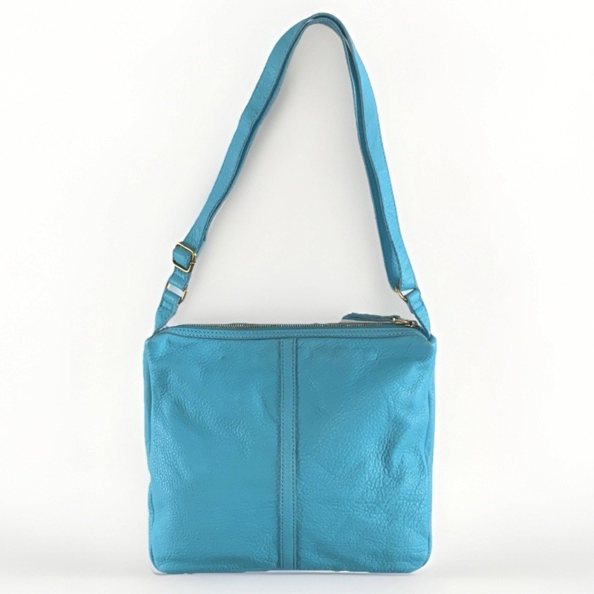Fossil Teal Tidal Blue Erin Pebble Leather Crossbody Messenger Bag Purse