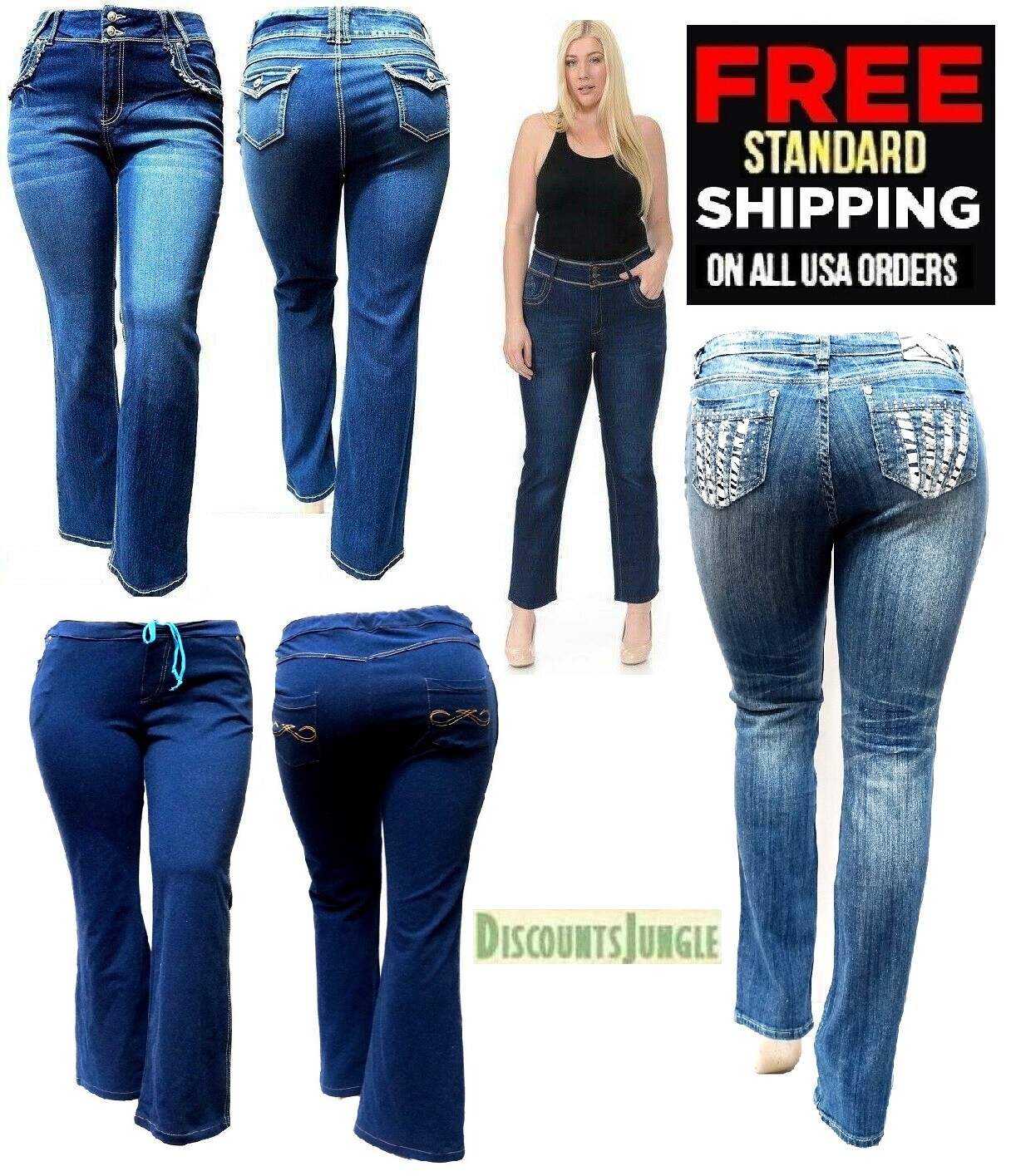 Jack David Womens Plus Size Blue Stretch Denim Jeans Slim bootcut Skinny Jeans