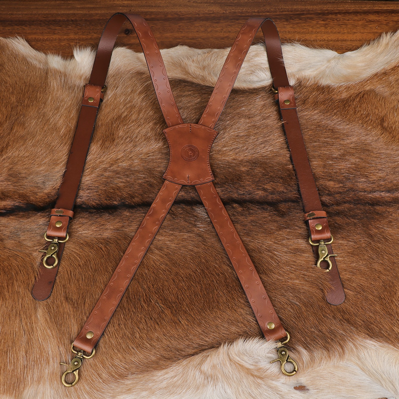 Tourbon Leather Men’s Suspenders X Back Adjustable X-Shaped Hooks Pants Braces