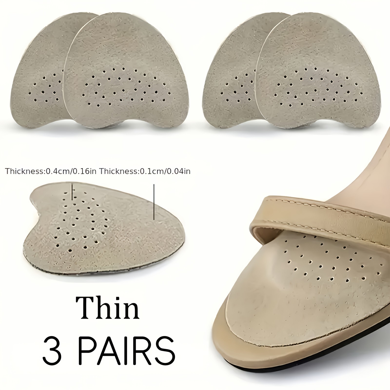 3Pairs Soft Shock-Absorbing Forefoot Pads,Self-Adhesive Half-Insoles for Sandals