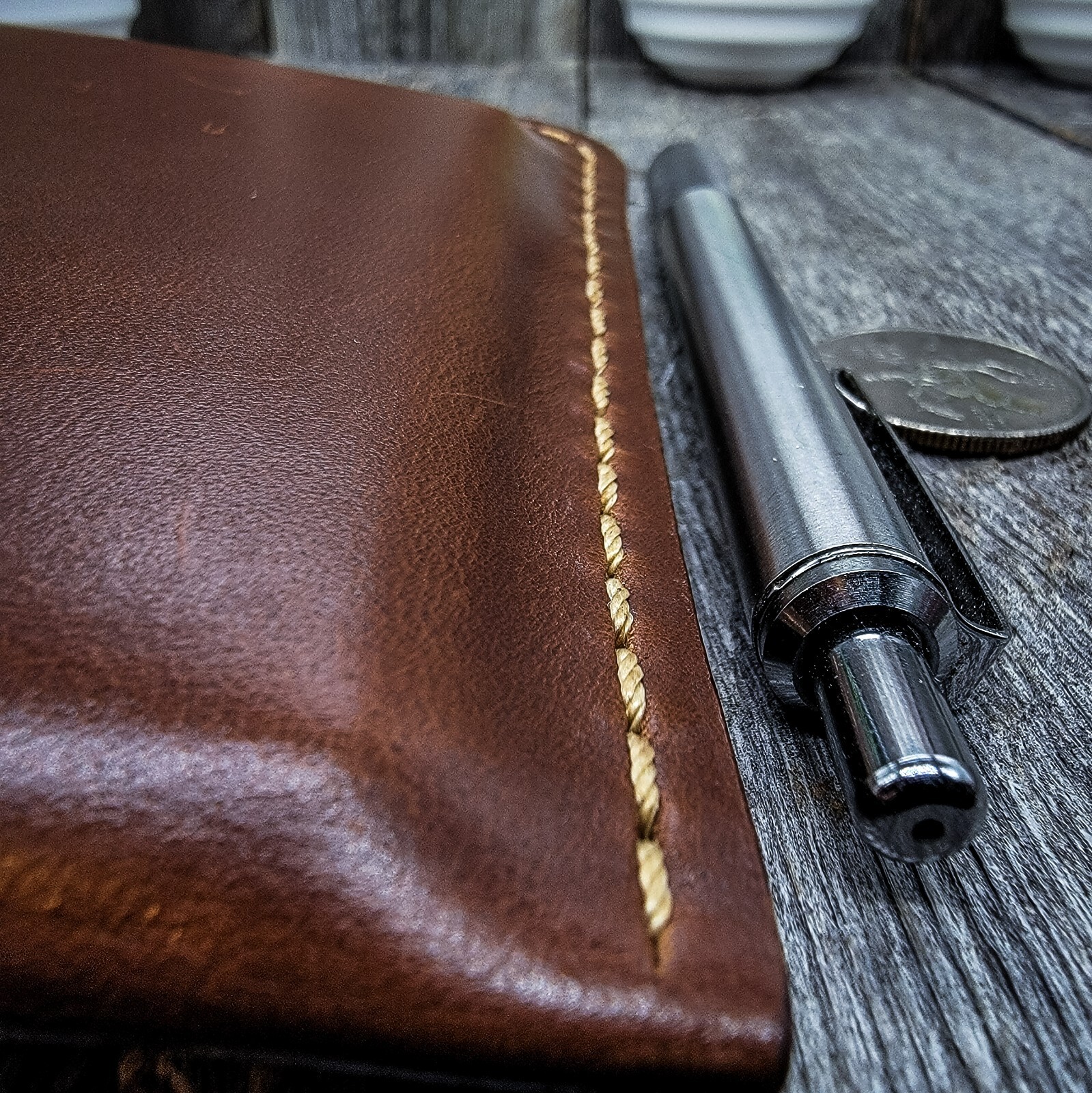 Leather Business Card Holder, Front Pocket Leather Card Holder, Holds 20 Cards