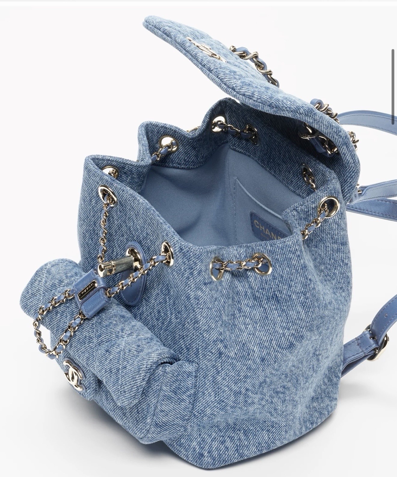 CHANEL Blue Small Backpack Drawstring Flap Chain Logo Top Handle Det Strap