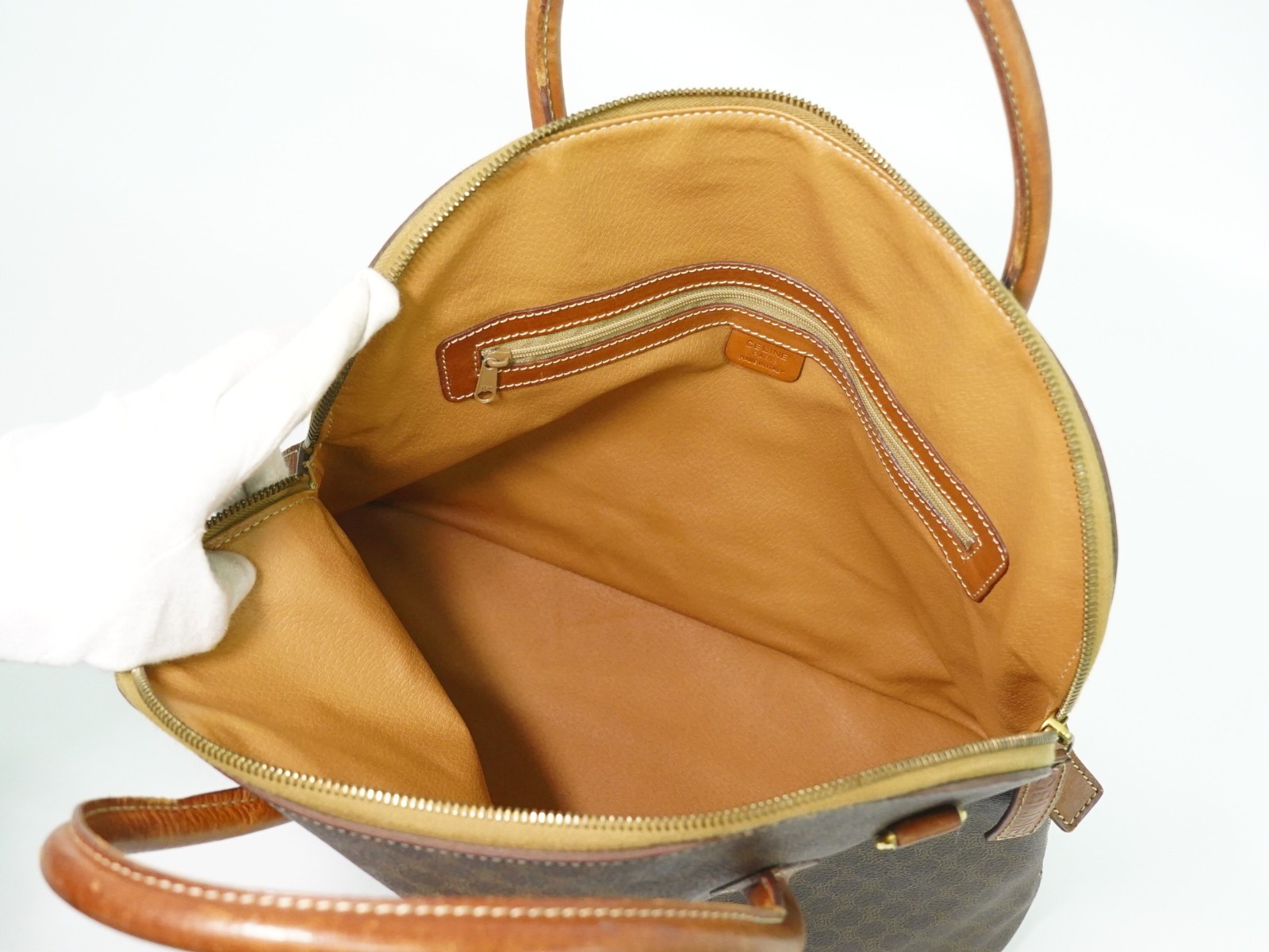 CELINE Macadam PVC Handbag Brown Gold