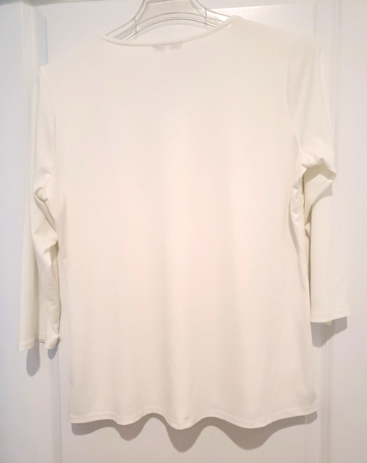 Halo Womens Lg Long Sleeve Ivory Top Polyester Spandex Long Sleeve Lined Tiered