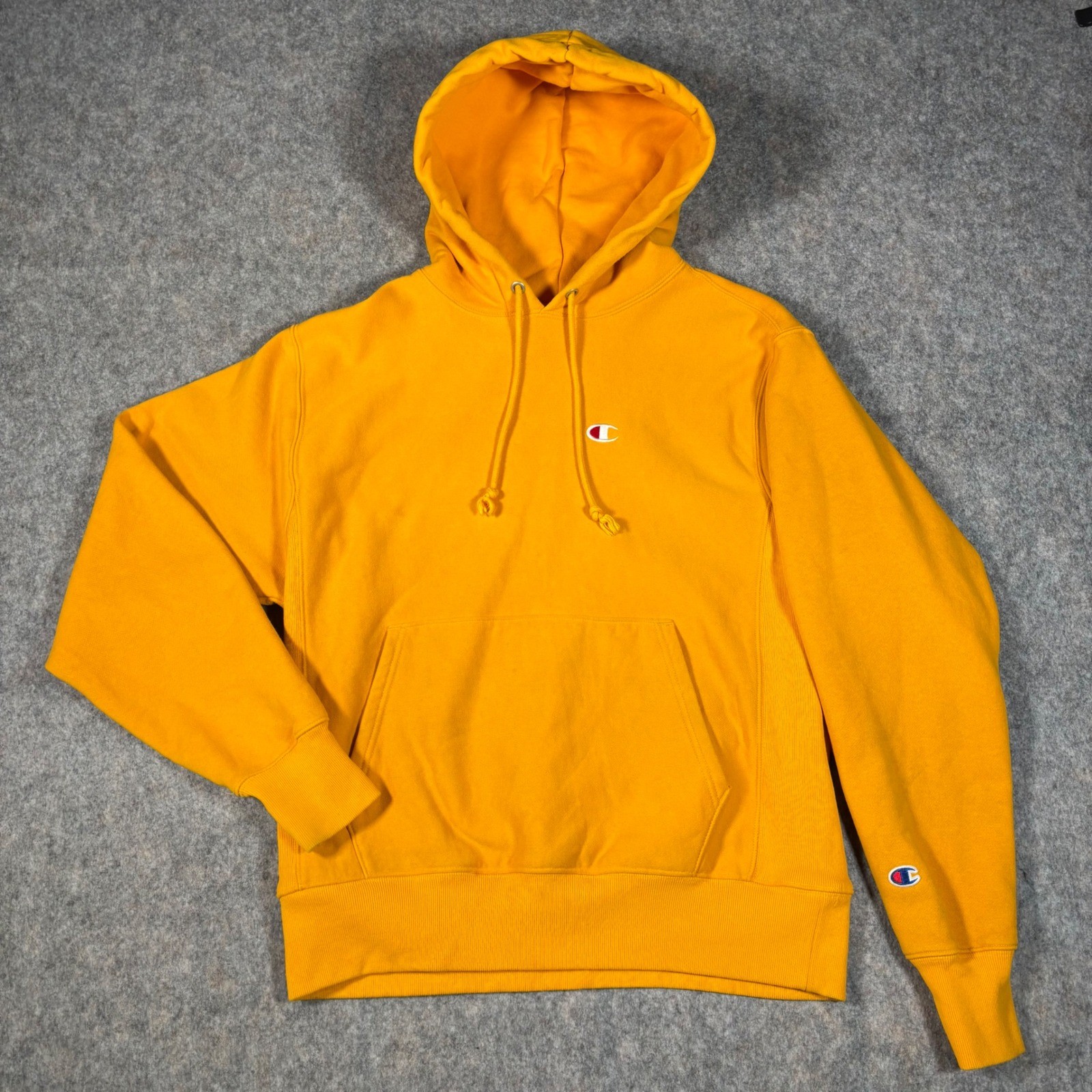Champion Reverse Weave Hoodie Mens Medium Yellow GF68 BYC Vintage Pullover