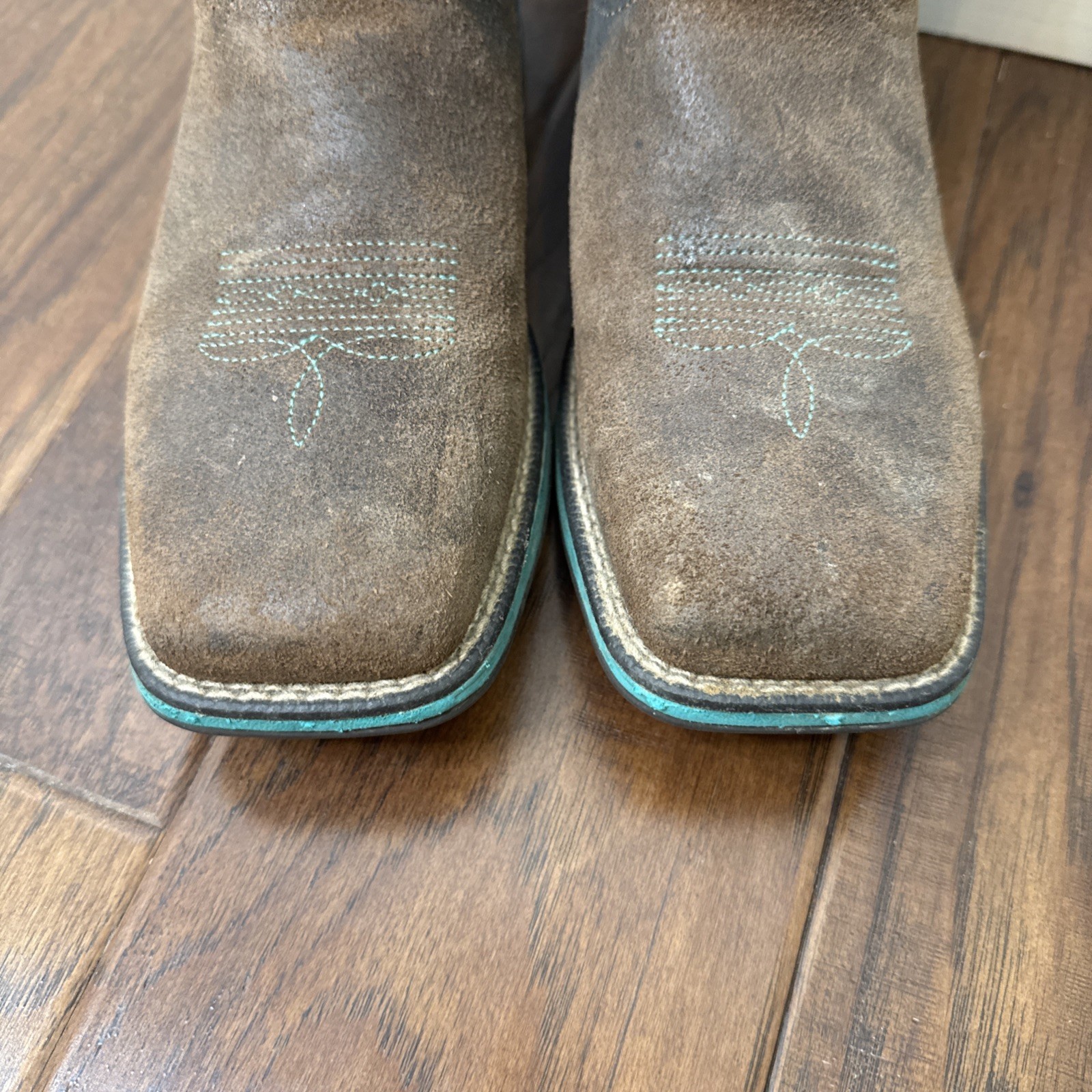 Ariat Suede Leather Square Toe Cowboy Boots Anthem Turquoise Mid Calf Womens 6.5