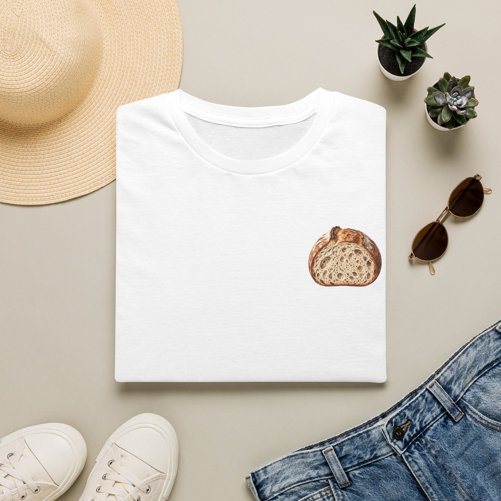 Sourdough Loaf T-Shirt | Minimal Bread Illustration, Chest Pocket Print